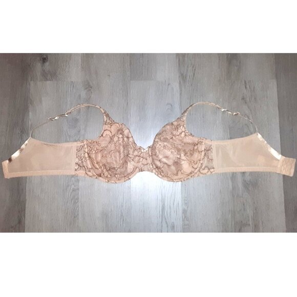 Cacique Unlined Full Coverage Bra Plus Size 42D Beige Tan Light Brown Lace - Picture 2 of 6